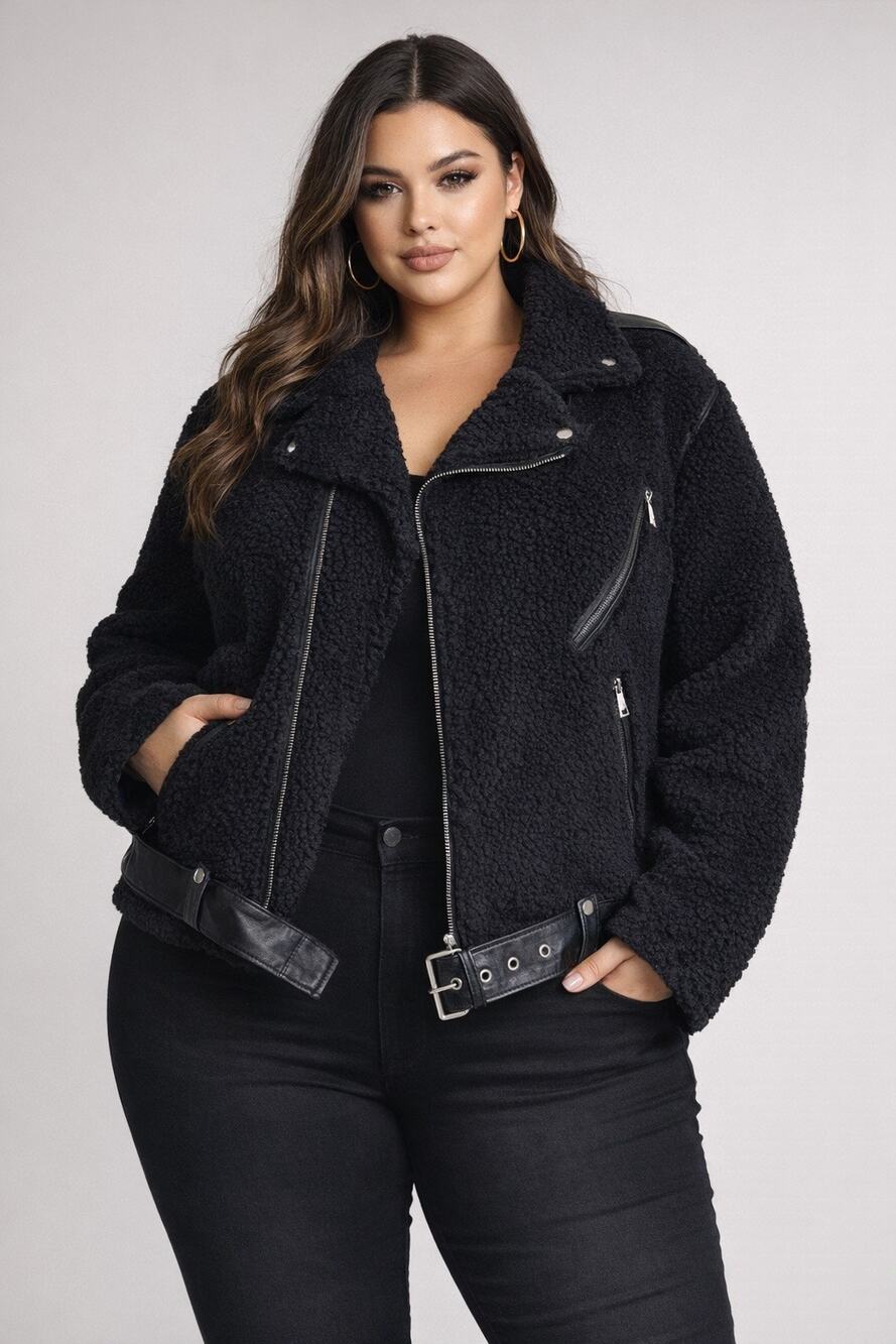 Polo Ralph Lauren Jacket Plus XXL Black Shearling Leather Biker Belted Moto $398